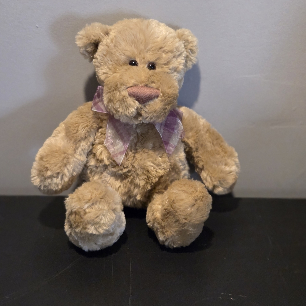 Gund Plush Tan Bear with Purple Bow Head & Tales